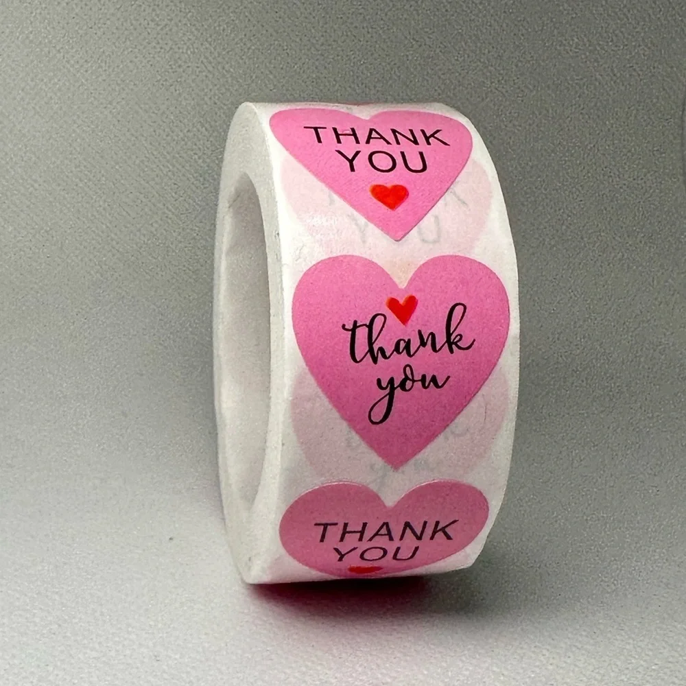 THANK YOU HEART STICKERS ENVELOPE SEALS LABELS STICKERS CRAFTS 1" ROUND - Picture 4 of 5